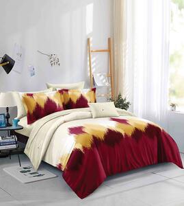 Lenjerie de pat pentru o persoana cu husa elastic pat si fata perna dreptunghiulara, Aogan, bumbac mercerizat, multicolor