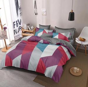 Lenjerie de pat pentru o persoana cu husa elastic pat si fata perna dreptunghiulara, Methone, bumbac mercerizat, multicolor