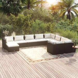 Set mobilier de grădină cu perne, 10 piese, negru, poliratan
