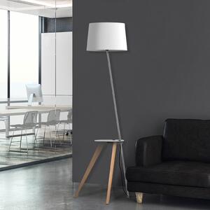 Aluminor Trio lampadar cu poliță și USB, Lemn, Camera de zi / sufragerie, Lemn, Modern
