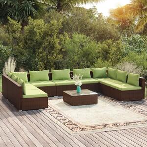 Set mobilier de grădină cu perne, 10 piese, maro, poliratan