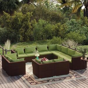 Set mobilier de grădină cu perne, 12 piese, maro, poliratan
