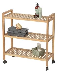 Raft pentru baie pe roti NORVEGIA cu trei rafturi, lemn de nuc, 31x65x72 cm, Wenko