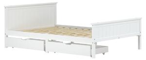 Cadru de pat cu 2 sertare, alb, 160x200 cm, lemn masiv pin