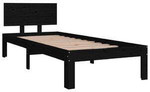 Cadru de pat mic single, negru, 75x190 cm, lemn masiv