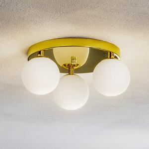 Argon Plafonieră Fatis sticlă opală/alamă 3 becuri rotundă, reglabil, Auriu / Alamă, Camera de zi / sufragerie, Metal, Modern, Plafon cu flacără multiplă