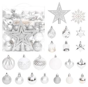 Set globuri de Crăciun, 70 piese, argintiu și alb