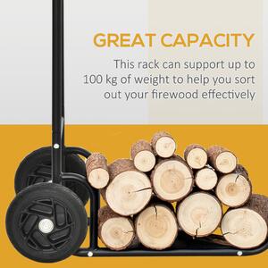 Suport pentru lemne de foc Carucior cu roti si capacitate de greutate 100 kg, din otel, 77x42x105cm, negru Outsunny | Aosom RO