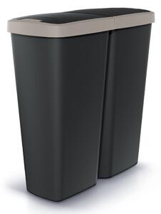Coș de gunoi DUO negru, 50 l, maro/negru