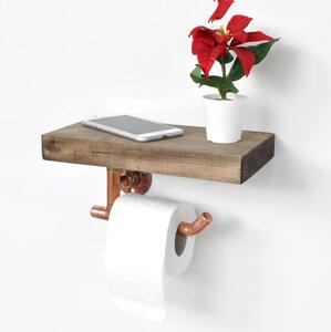 Suport de hârtie igienică cu raft 15x30 cm maro/cupru