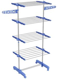 HOMCOM Suport Vertical de Uscare, Suport Pliabil de Uscare cu 6 Roți și 4 Rafturi Reglabile, 142x55x172 cm, Alb și Argintiu | Aosom Romania