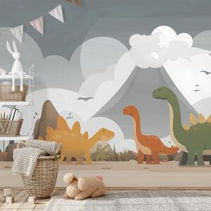 Tapet dinozauri colorati în peisaj