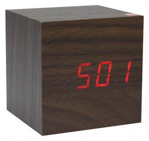 Ceas digital Cub lemn, iluminat LED, senzor sunet, alarma, afisare temperatura, data