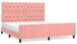 Cadru de pat cu tăblie, roz, 160x200 cm, catifea