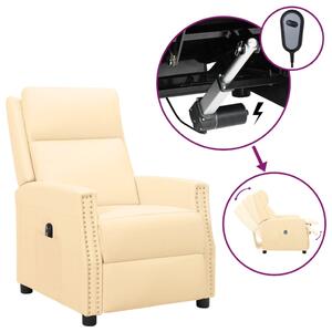 Fotoliu rabatabil electric, crem, piele ecologică