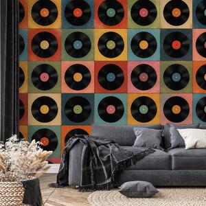 Tapet discuri de vinil retro pe fundal colorat