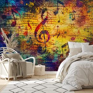 Tapet note muzicale colorate pe lemn