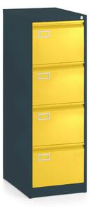 Dosar metalic A4 - 4 sertare, 45,5 x 62 x 132 cm, încuietoare cilindru, galben - ral 1023