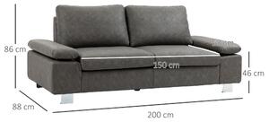 HOMCOM Canapea moderna dubla de lux cu 2 locuri, canapea tapitata cu brate reglabile pentru camera de zi, birou, gri | AOSOM RO