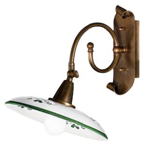 Cremasco Bassano aplică, detalii verde, reglabil, Bronz / Alamă Veche, Camera de zi / sufragerie, Ceramică, Casă de țară / Rustic