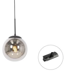 Lampă suspendată Art Deco neagră cu sticlă fumurie, inclusiv adaptor de șină monofazat - Iconic Flore