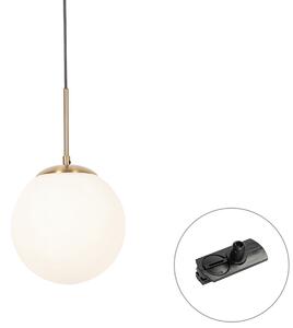 Lampă suspendată Art Deco aurie cu sticlă opal, incl. adaptor șină negru monofazat - Iconic Flore
