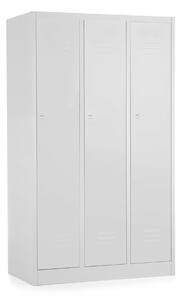Dulap metalic - 3 compartimente, 90 x 50 x 150 cm, inchidere cilindrica, gri deschis - ral 7035