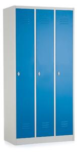Dulap metalic - 3 compartimente, 90 x 50 x 180 cm, blocare cu rotire, albastru - ral 5012