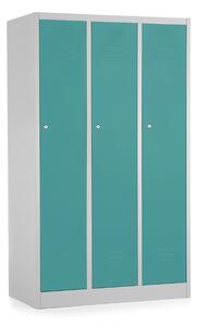 Dulap metalic - 3 compartimente, 90 x 50 x 150 cm, incuietoare cu cilindru, verde - ral 6033