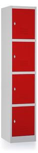 Dulap metalic - 4 cutii, 38 x 45 x 185 cm, blocare roșu - ral 3000