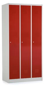 Dulap metalic - 3 compartimente, 90 x 50 x 180 cm, incuietoare cu cilindru, rosu - ral 3000
