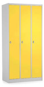 Dulap metalic - 3 compartimente, 90 x 50 x 180 cm, blocare cu rotire, galben - ral 1023