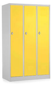 Dulap metalic - 3 compartimente, 90 x 50 x 150 cm, blocare cu rotire, galben - ral 1023