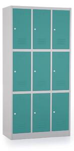 Dulap metalic - 9 cutii, 90 x 45 x 185 cm, inchidere cilindrica, verde - ral 6033