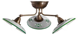 Cremasco Bassano - plafonieră ceramică trei surse, verde, reglabil, Bronz / Alamă Veche, Camera de zi / sufragerie, Metal, Casă de țară / Rustic
