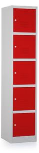Dulap metalic - 5 cutii, 38 x 45 x 185 cm, incuietoare cu cilindru, rosu - ral 3000