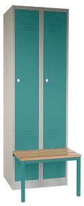 Dulap metalic cu bancă, 60 x 85 x 185 cm, plintă, blocare, verde - ral 6033