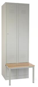 Dulap metalic cu bancheta, 60 x 85 x 185 cm, plinta, inchidere cilindrica, gri - RAL 7035