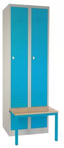 Dulap metalic cu banchetă, 60 x 85 x 185 cm, plintă, blocare cu rotire, albastru - RAL 5012