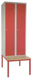 Dulap metalic cu bancheta, 60 x 85 x 185 cm, incuietoare cu cilindru, rosu - RAL 3000