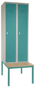Dulap metalic cu bancheta, 60 x 85 x 185 cm, blocare, verde - ral 6033