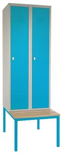 Dulap metalic cu bancheta, 60 x 85 x 185 cm, blocare, albastru - RAL 5012