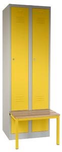 Dulap metalic cu bancheta, 60 x 85 x 185 cm, plinta, inchidere cilindrica, galben - ral 1023