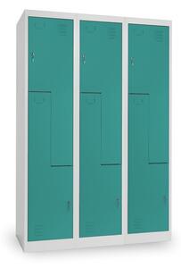 Dulap metalic Z, 3 compartimente, 120 x 50 x 180 cm, inchidere cilindrica, verde - ral 6033