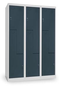 Dulap metalic Z, 3 compartimente, 120 x 50 x 180 cm, broasca cilindrica, antracit - ral 7016