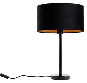 Lampă de masă neagră cu abajur oval din catifea neagră 35cm - Simplo