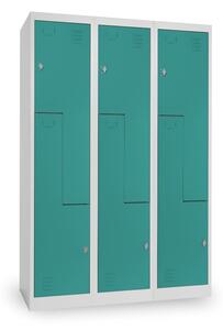 Dulap metalic Z, 3 compartimente, 120 x 50 x 180 cm, blocare, verde - ral 6033