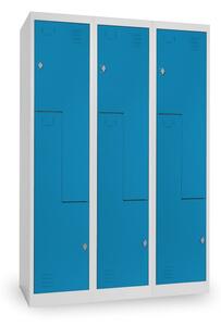 Dulap metalic Z, 3 compartimente, 120 x 50 x 180 cm, blocare, albastru - ral 5012