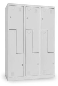 Dulap metalic Z, 3 compartimente, 120 x 50 x 180 cm, blocare cu rotire, gri deschis - ral 7035