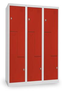 Dulap metalic Z, 3 compartimente, 120 x 50 x 180 cm, blocare roșu - ral 3000
